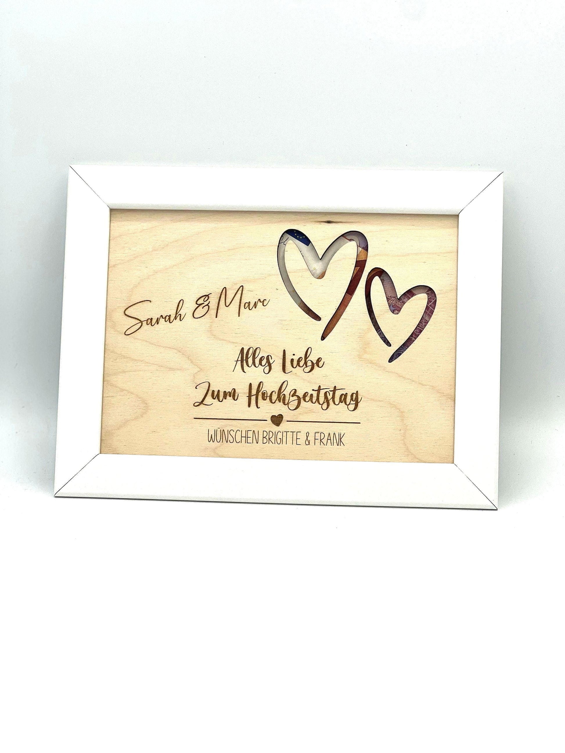 Geldgeschenk zur Hochzeit Personalisiert, Silberhochzeit, Goldene Hochzeit, Personalisiertes Geburtstagsgeschenk, Hochzeitsgeschenk aus Holz
