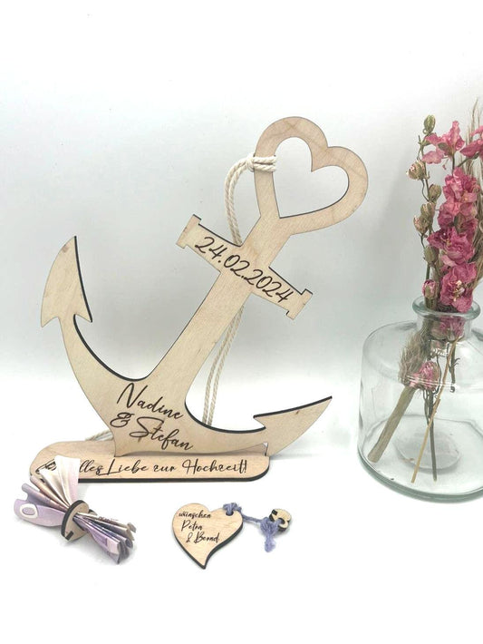 Anker Hochzeitsgeschenk ,Geldgeschenk, Geburtstagsgeschenk, holz ,personalisiert