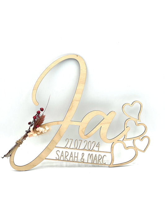Hochzeitsgeschenk JA Schriftzug, Holzgeschenk personalisiert für das Brautpaar, geschenkidee oder Deko zur Hochzeit