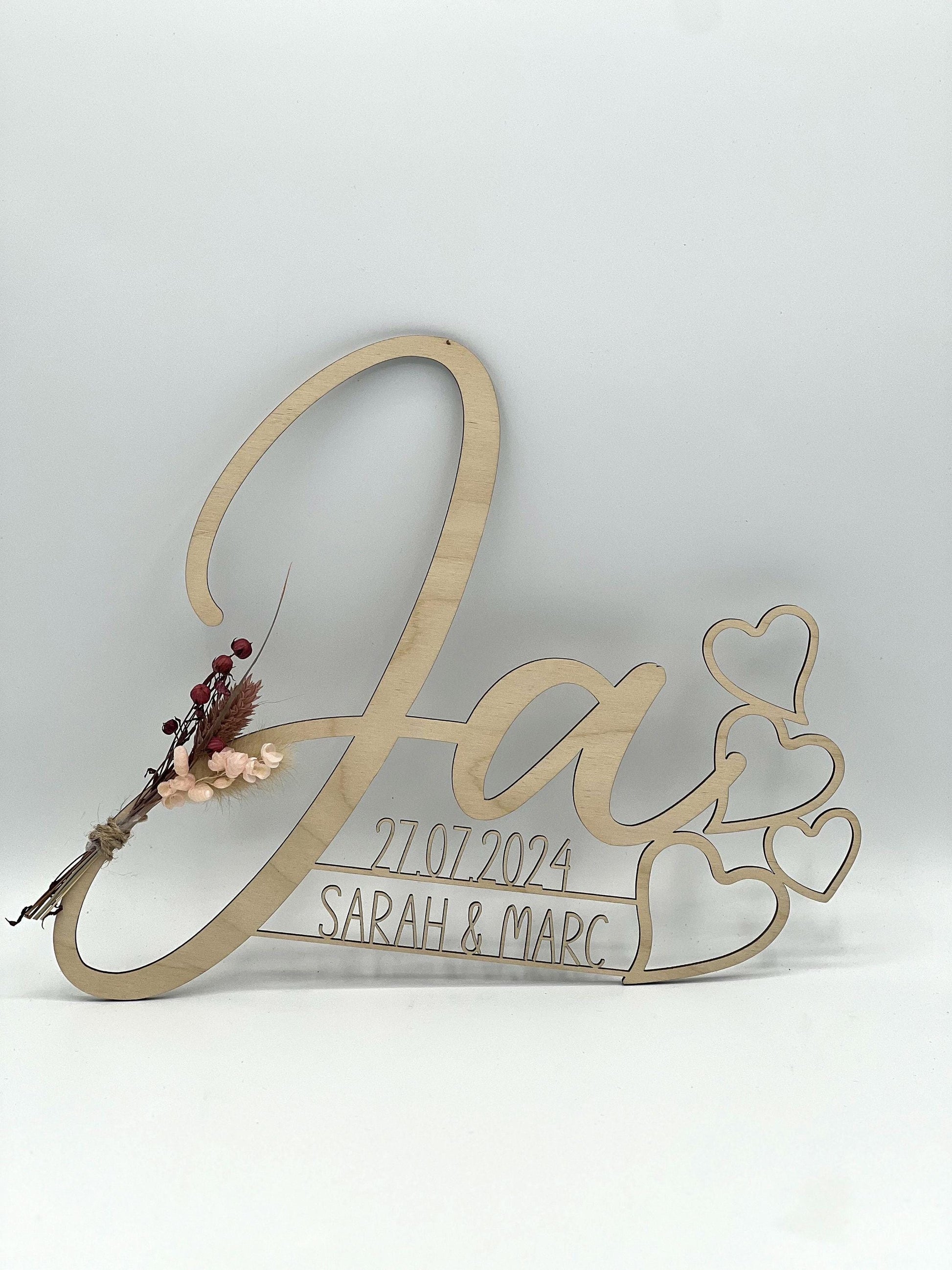 Hochzeitsgeschenk JA Schriftzug, Holzgeschenk personalisiert für das Brautpaar, geschenkidee oder Deko zur Hochzeit