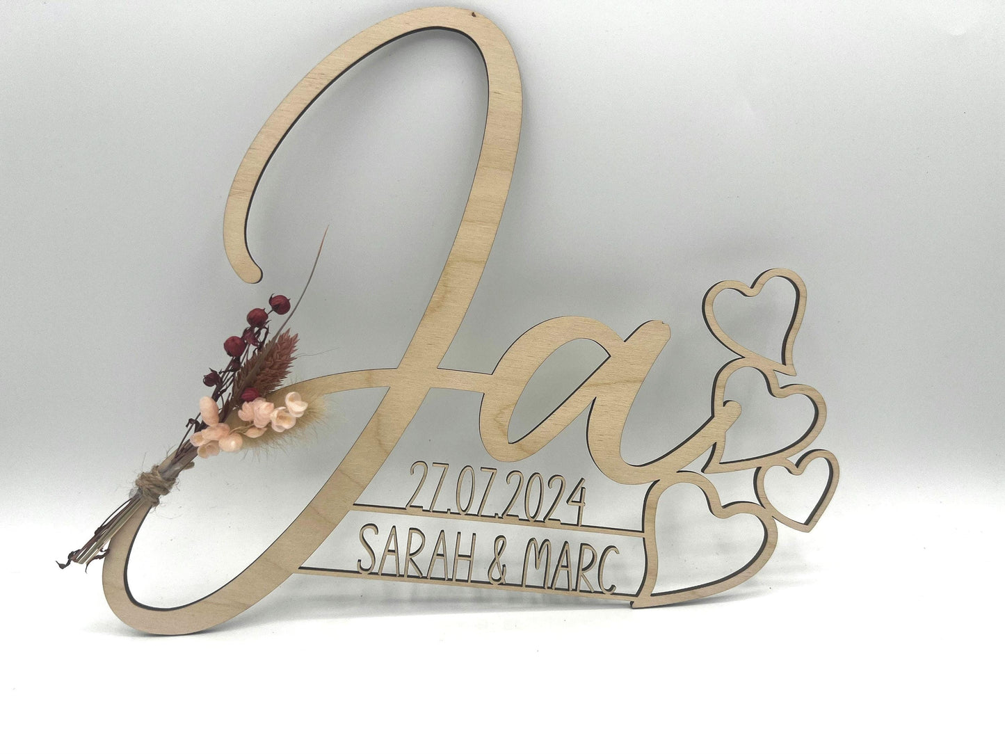 Hochzeitsgeschenk JA Schriftzug, Holzgeschenk personalisiert für das Brautpaar, geschenkidee oder Deko zur Hochzeit