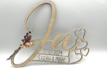 Hochzeitsgeschenk JA Schriftzug, Holzgeschenk personalisiert für das Brautpaar, geschenkidee oder Deko zur Hochzeit