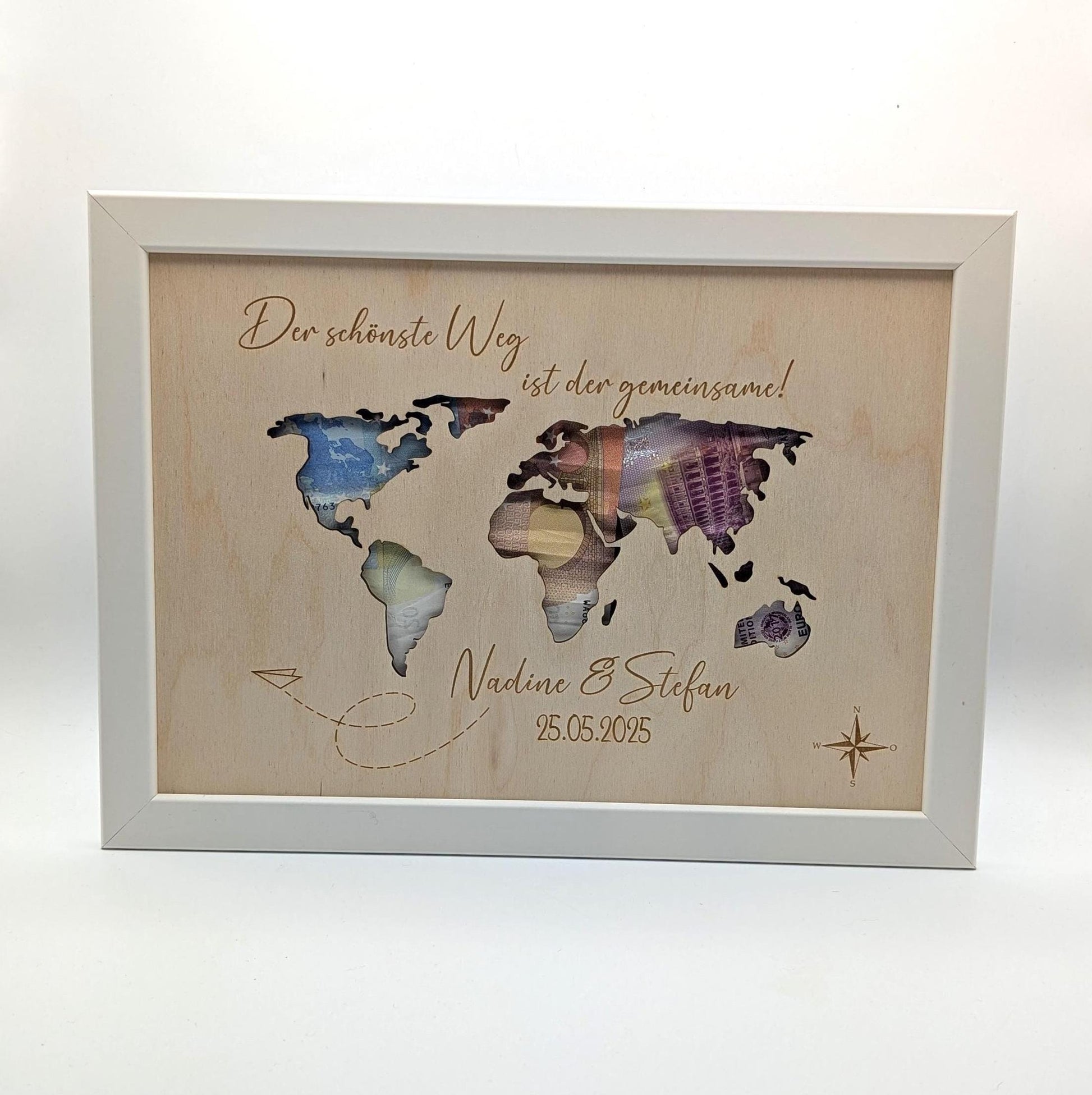 Weltkarte Geldgeschenk zur Hochzeit, Hochzeitsfeier personalisiert
