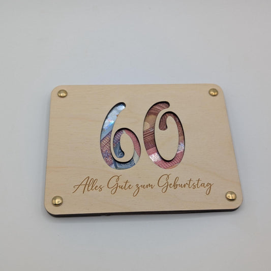 Geldgeschenk zum 60. Geburtstag aus Holz, Geschenkkarte für Geld Personalisiert, Geschenkidee für Geburtstage | Holzkarte, Lustiges Geschenk