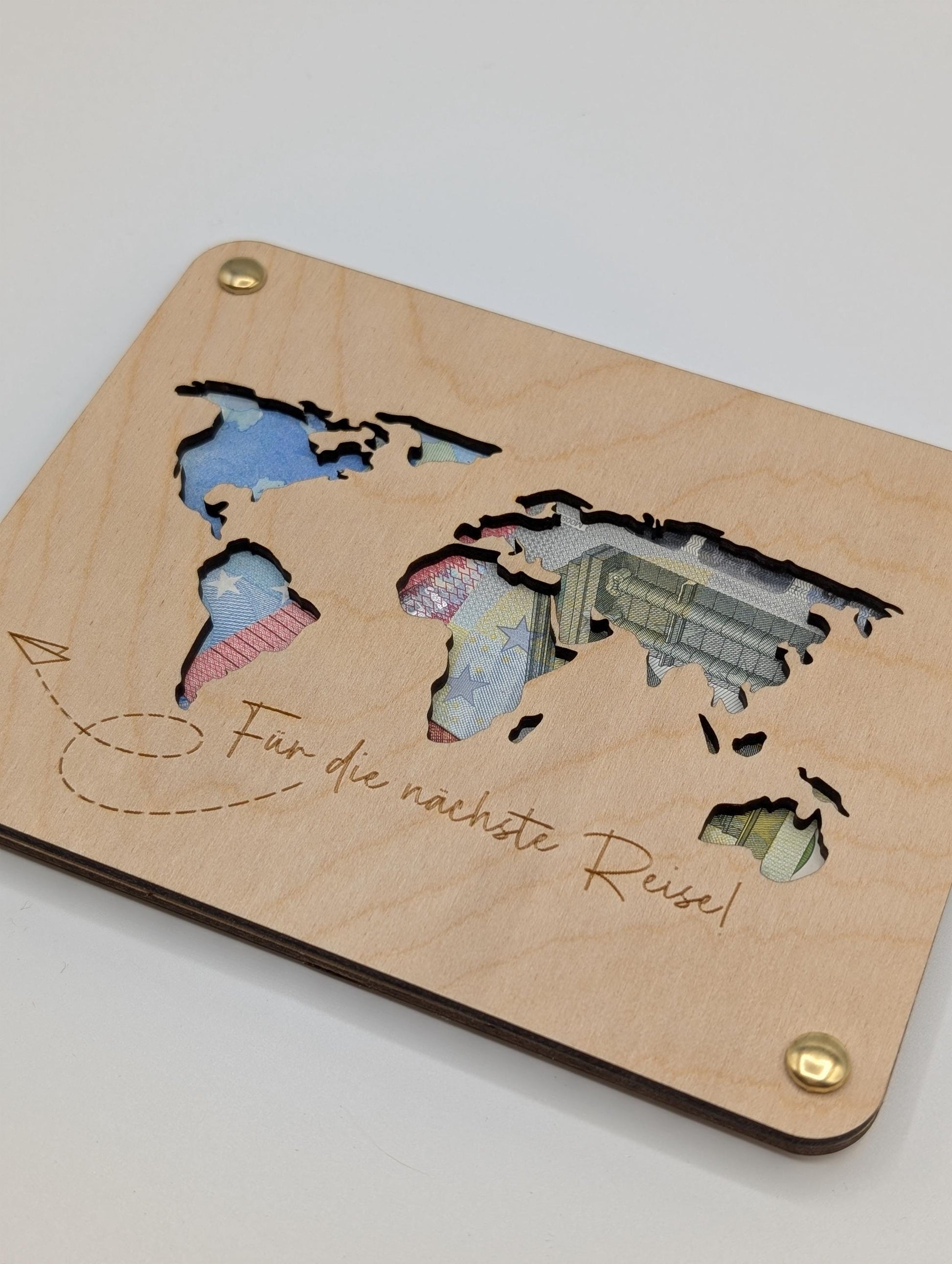 Geschenkkarte zur Hochzeit, Geldgeschenk personalisiert für das Brautpaar , aus Holz, Der schönste Weg, ist der gemeinsame. mit Namen, Datum und Papierflieger