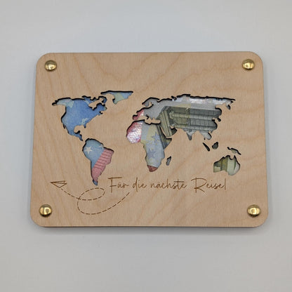 Geschenkkarte zur Hochzeit, Geldgeschenk personalisiert für das Brautpaar , aus Holz, Der schönste Weg, ist der gemeinsame. mit Namen, Datum und Papierflieger