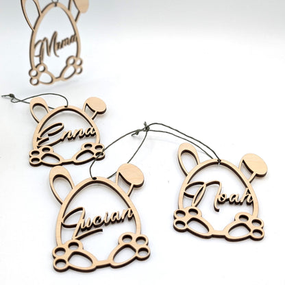 Ostereier aus Birkenholz, als Geschenkanhänger, Platzkarten oder als kleine Geschenkidee zu Ostern. Personalisiert mit Namen