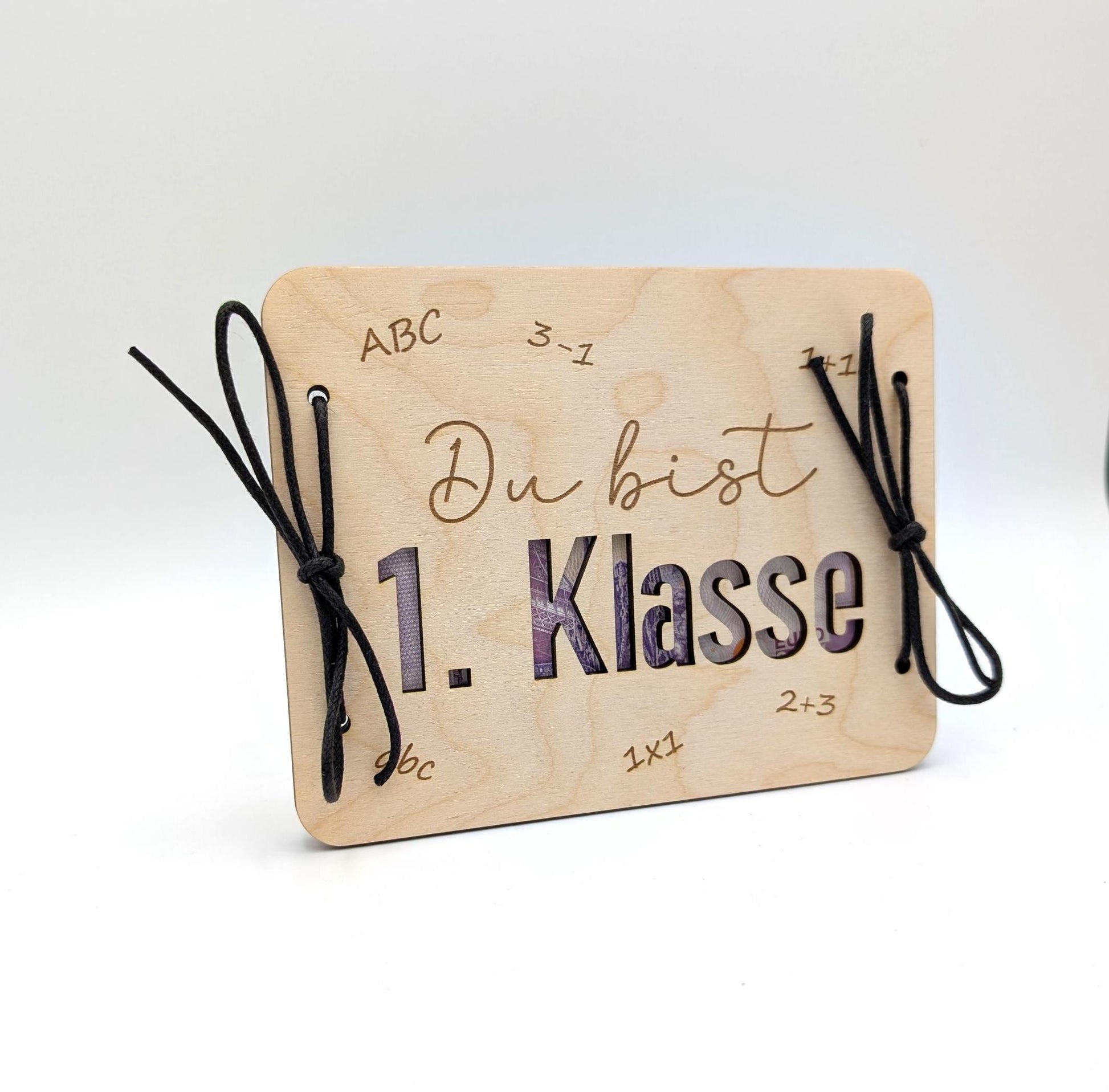 Geldgeschenk zur Einschulung, Geschenkkarte aus Holz zum Verschenken von Geld.