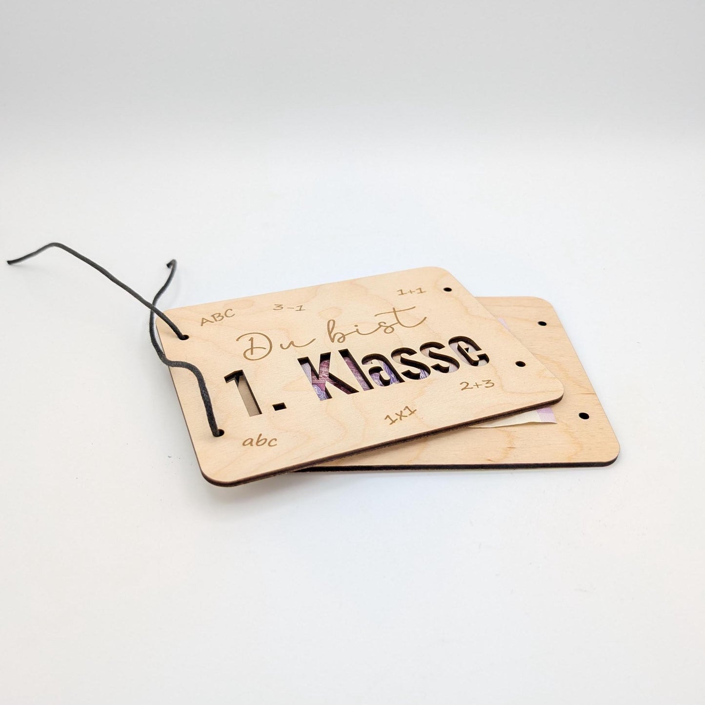 Geldgeschenk zur Einschulung, Geschenkkarte aus Holz zum Verschenken von Geld.