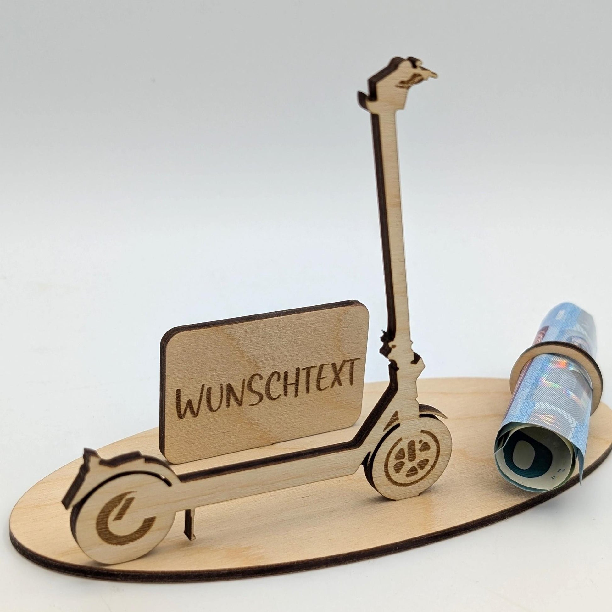 Geldgeschenk E-Scooter zum Geburtstag, Geschenkidee Personalisiert aus Holz zum Jubiläum, als Geburtstagsgeschenk, Stilvoll Geld schenken