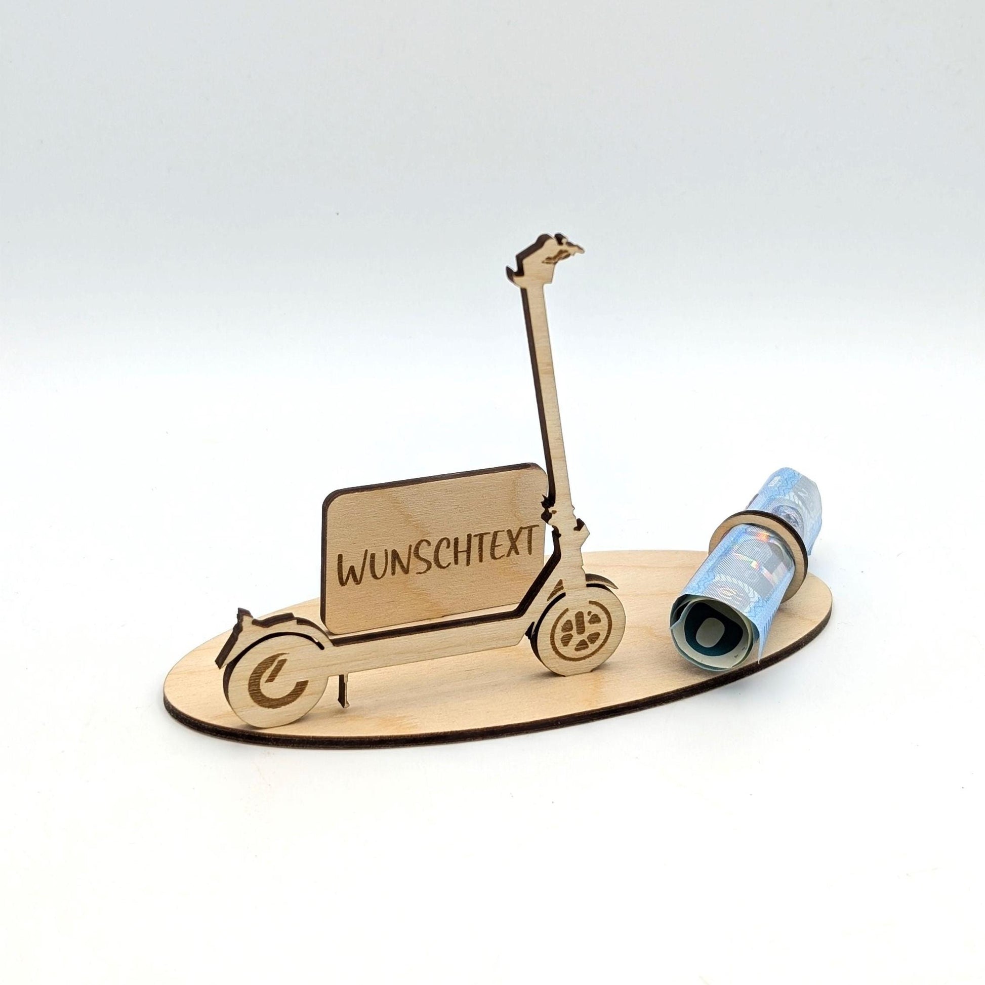Geldgeschenk E-Scooter zum Geburtstag, Geschenkidee Personalisiert aus Holz zum Jubiläum, als Geburtstagsgeschenk, Stilvoll Geld schenken