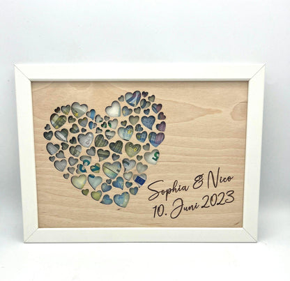 Geldgeschenk im Bilderrahmen zur Hochzeit &quot;Herz-Motiv&quot;, Größe wahlweiße 13x18cm, 21x30cm. Bilderrahmen Schwarz oder Weiß. Geld verschenken von Herzen