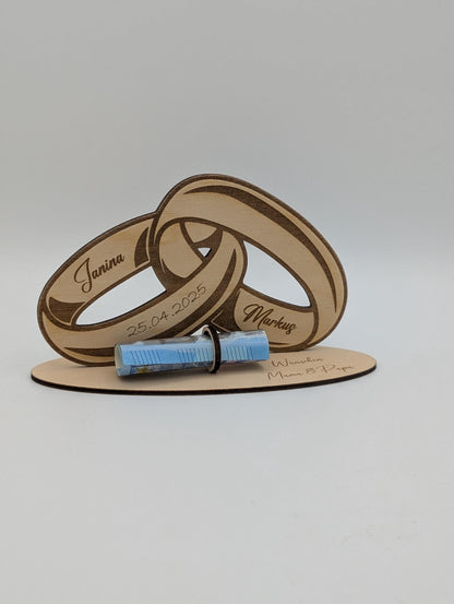 Geldgeschenk aus Holz zur Hochzeit, Personalisiert