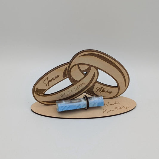 Geldgeschenk aus Holz zur Hochzeit, Personalisiert