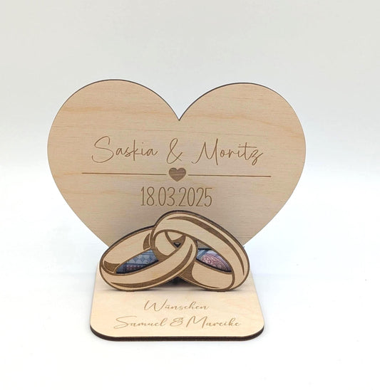 Geldgeschenk aus Holz zur Hochzeit, Personalisiert