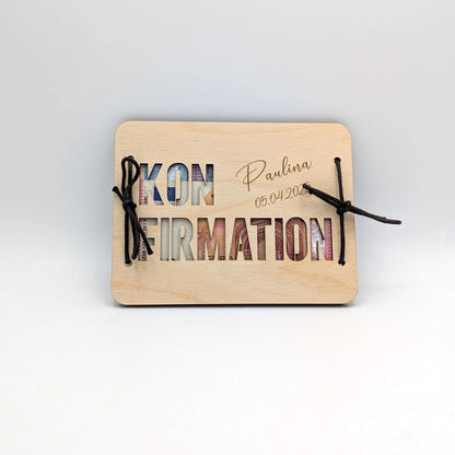 Geldgeschenk, Geschenkkarte aus Birkenholz zur Kommunion, Personalisierte Geschenkidee