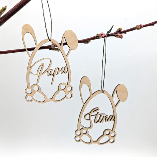 Ostereier aus Birkenholz, als Geschenkanhänger, Platzkarten oder als kleine Geschenkidee zu Ostern. Personalisiert mit Namen