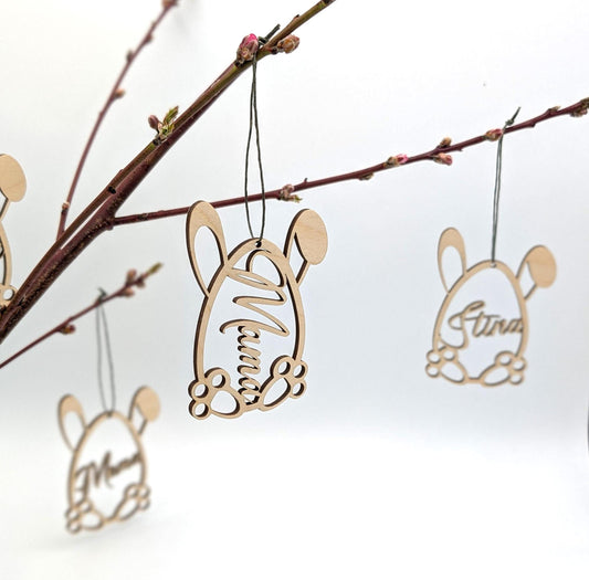 Ostereier aus Birkenholz, als Geschenkanhänger, Platzkarten oder als kleine Geschenkidee zu Ostern. Personalisiert mit Namen