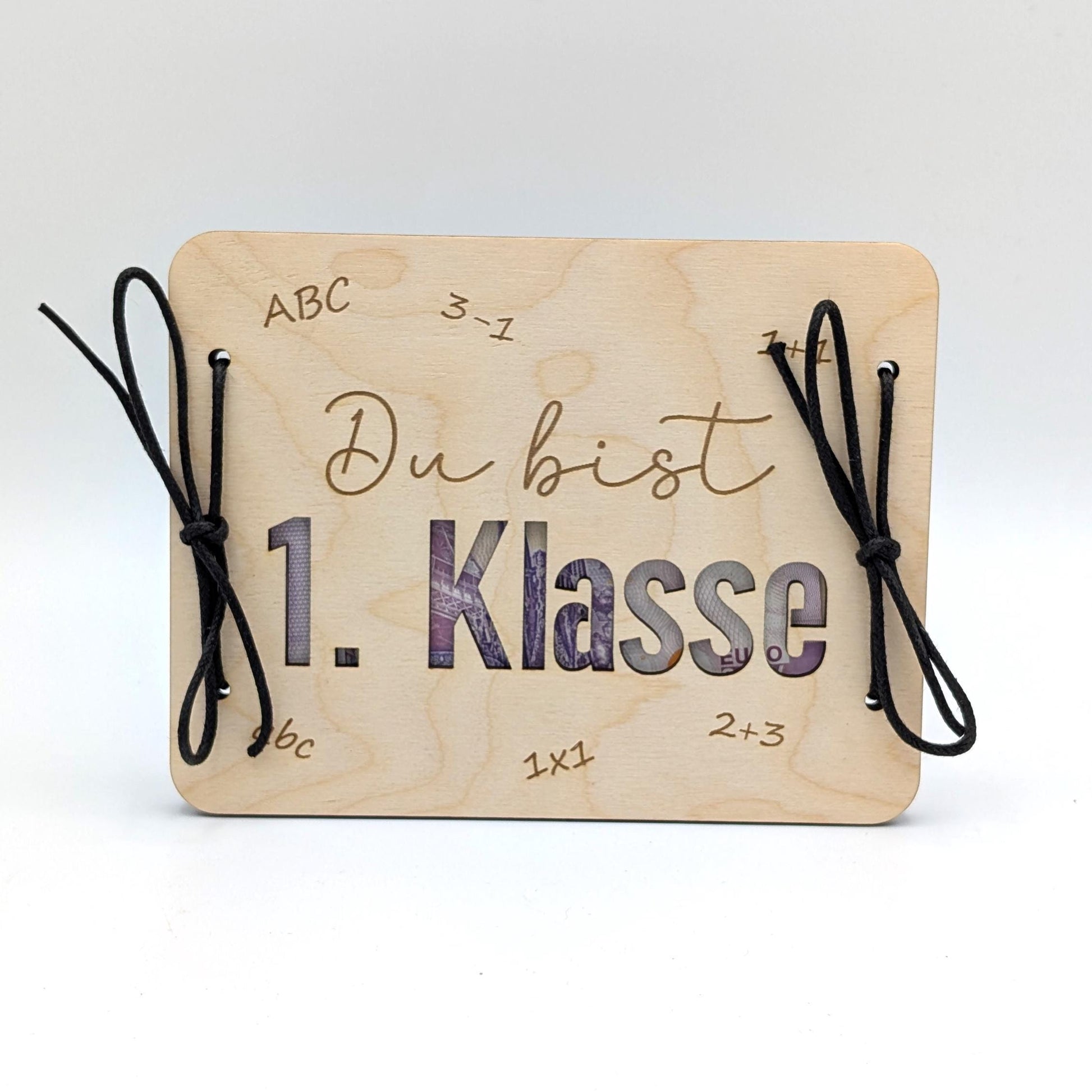 Geldgeschenk zur Einschulung, Geschenkkarte aus Holz zum Verschenken von Geld.
