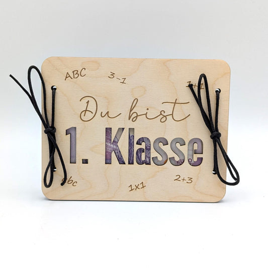 Geldgeschenk zur Einschulung, Geschenkkarte aus Holz zum Verschenken von Geld.