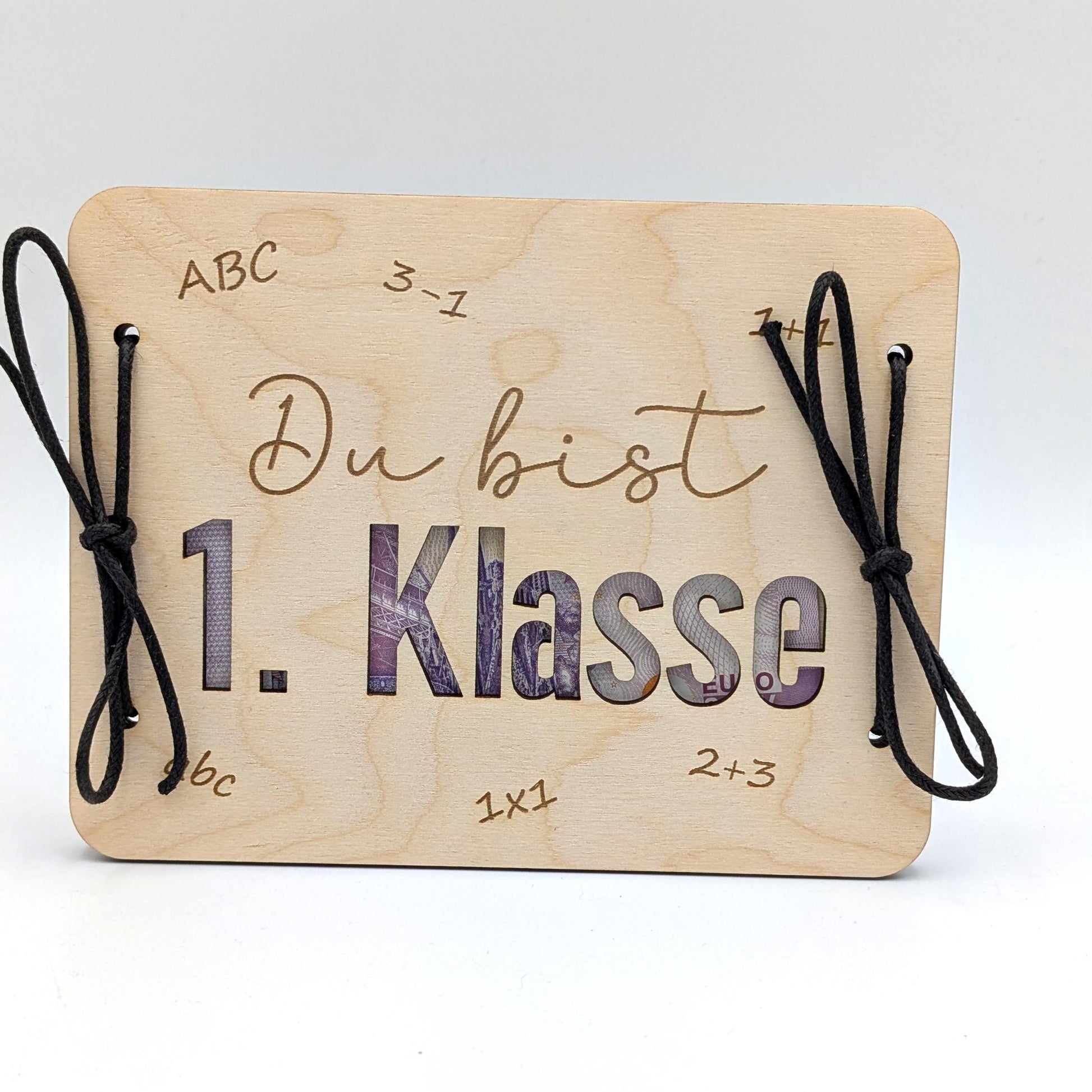 Geldgeschenk zur Einschulung, Geschenkkarte aus Holz zum Verschenken von Geld.