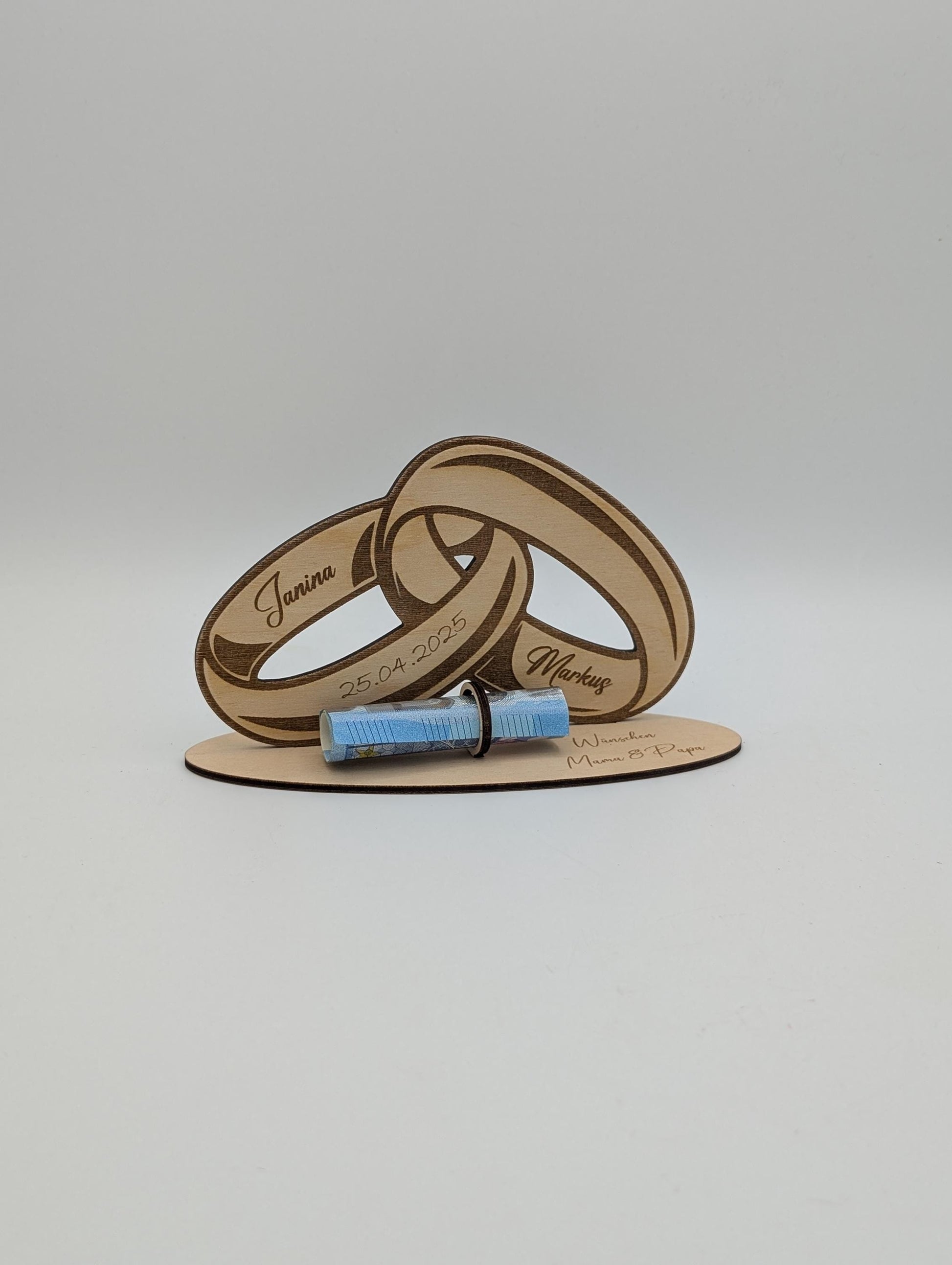 Geldgeschenk aus Holz zur Hochzeit, Personalisiert