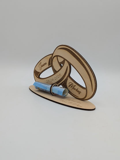Geldgeschenk aus Holz zur Hochzeit, Personalisiert