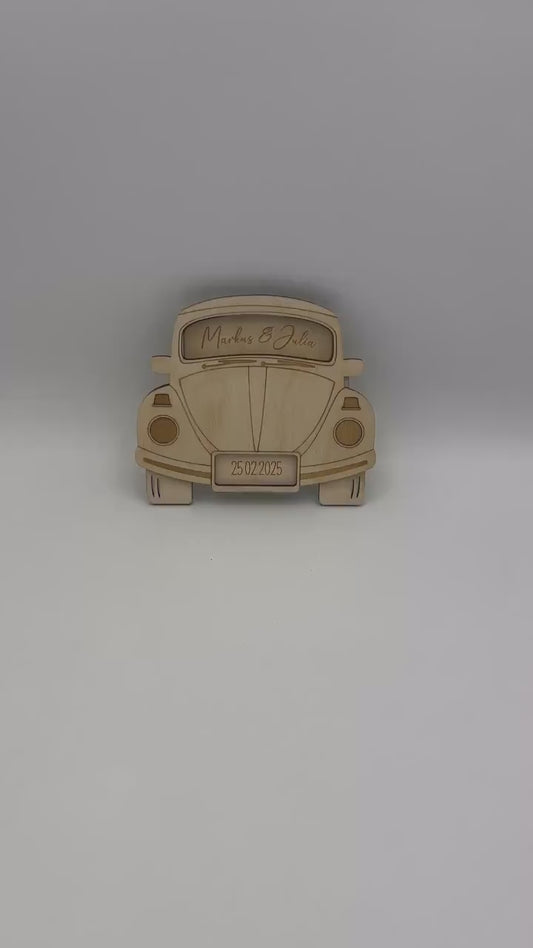 Geldgeschenk Hochzeit für das Brautpaar, Personalisiertes Hochzeitsgeschenk Auto als Gutscheinhalter, zum Hochzeitstag oder Verlobung