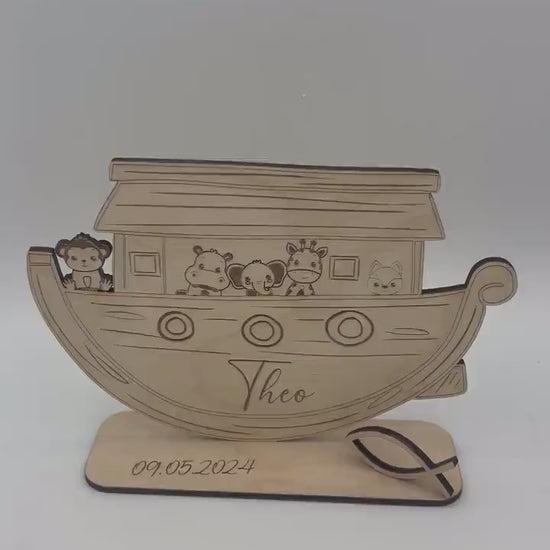 Arche Geldgeschenk zur Taufe, Geburt oder Kindergeburtstag, Arche Noah aus Holz mit süßen Tieren, Kommunion,Konfirmation,kleine Geschenkidee