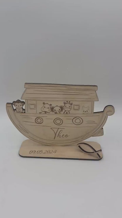 Arche Geldgeschenk zur Taufe, Geburt oder Kindergeburtstag, Arche Noah aus Holz mit süßen Tieren, Kommunion,Konfirmation,kleine Geschenkidee