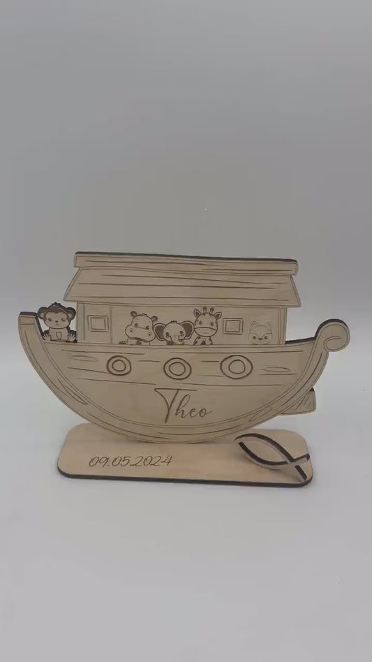 Arche Geldgeschenk zur Taufe, Geburt oder Kindergeburtstag, Arche Noah aus Holz mit süßen Tieren, Kommunion,Konfirmation,kleine Geschenkidee