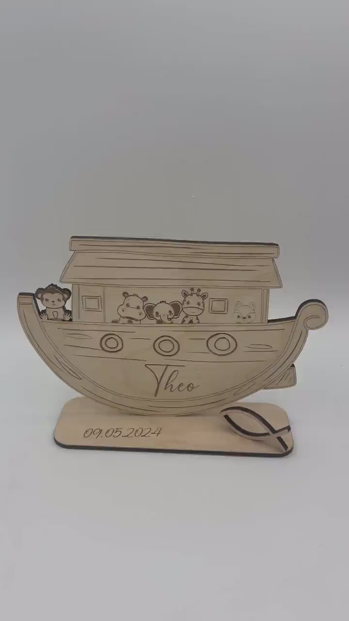 Arche Geldgeschenk zur Taufe, Geburt oder Kindergeburtstag, Arche Noah aus Holz mit süßen Tieren, Kommunion,Konfirmation,kleine Geschenkidee