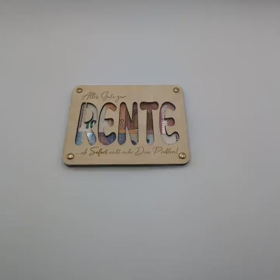 Geldgeschenk zur Rente oder Pension aus Holz, Geschenkkarte für Geld Personalisiert, Geschenkidee zum Renteneintritt, Rentner Geschenk