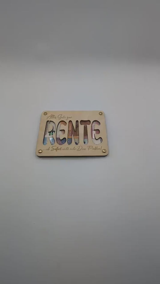 Geldgeschenk zur Rente oder Pension aus Holz, Geschenkkarte für Geld Personalisiert, Geschenkidee zum Renteneintritt, Rentner Geschenk