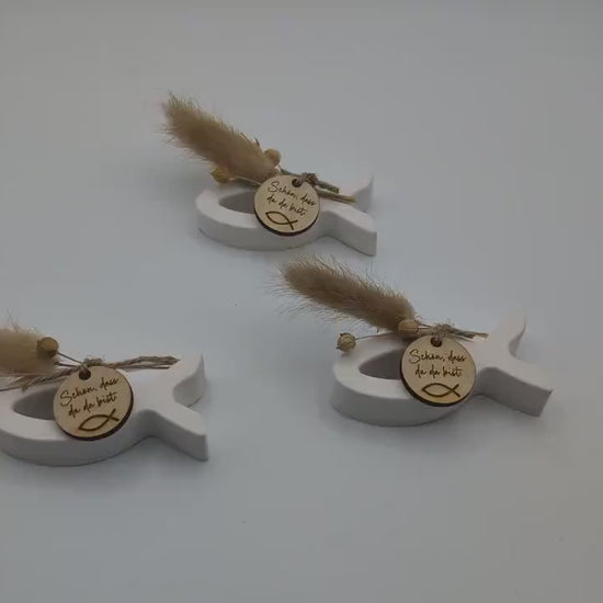 Deko-Fische mit Trockenblumen als Gastgeschenk oder Deko – Set aus 3 Stück als Tisch Dekoration zur Konfirmation, Kommunion oder Taufe