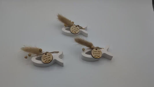 Deko-Fische mit Trockenblumen als Gastgeschenk oder Deko – Set aus 3 Stück als Tisch Dekoration zur Konfirmation, Kommunion oder Taufe