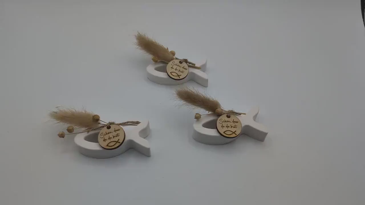 Deko-Fische mit Trockenblumen als Gastgeschenk oder Deko – Set aus 3 Stück als Tisch Dekoration zur Konfirmation, Kommunion oder Taufe