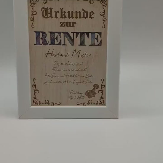 Personalisiertes Geldgeschenk Rente Ruhestand, Urkunde, Abschiedsgeschenk Geschenk Kollege, Bilderrahmen, besondere Geschenkidee,