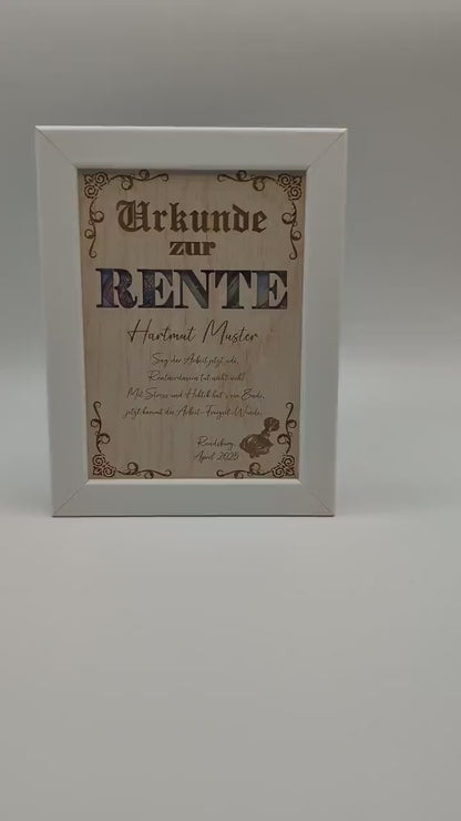 Personalisiertes Geldgeschenk Rente Ruhestand, Urkunde, Abschiedsgeschenk Geschenk Kollege, Bilderrahmen, besondere Geschenkidee,