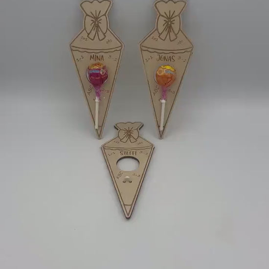 Geschenk zur Einschulung ,Schultüte aus Holz , Geschenkidee Zuckertüte Lolli, Schulkind Gastgeschenk, Schulanfang, Personalisiertes Geschenk