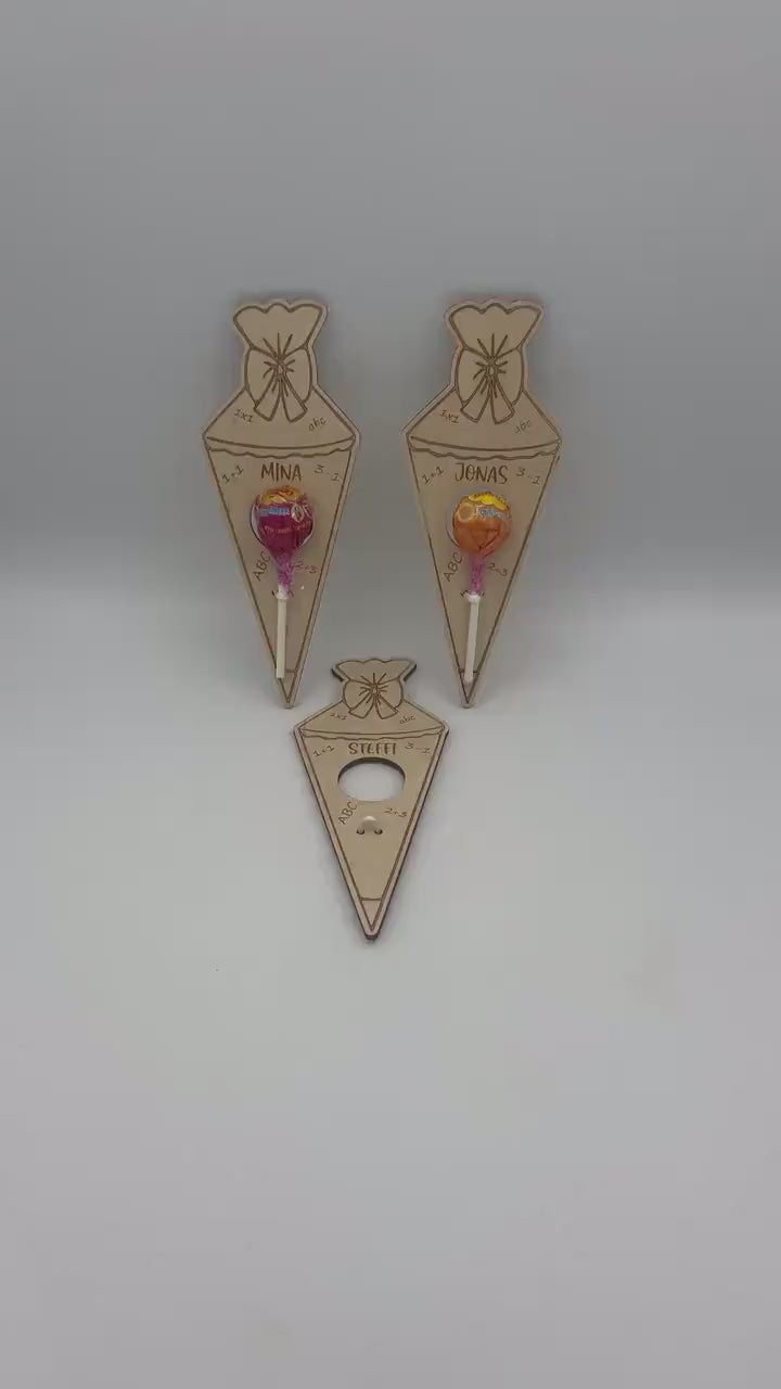 Geschenk zur Einschulung ,Schultüte aus Holz , Geschenkidee Zuckertüte Lolli, Schulkind Gastgeschenk, Schulanfang, Personalisiertes Geschenk