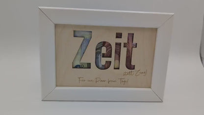 Geldgeschenk Zeit für Geld & Gutscheine – im Holzrahmen Individuelles Geschenk zum Geburtstag oder Hochzeit, Personalisiert, Geldgeschenk