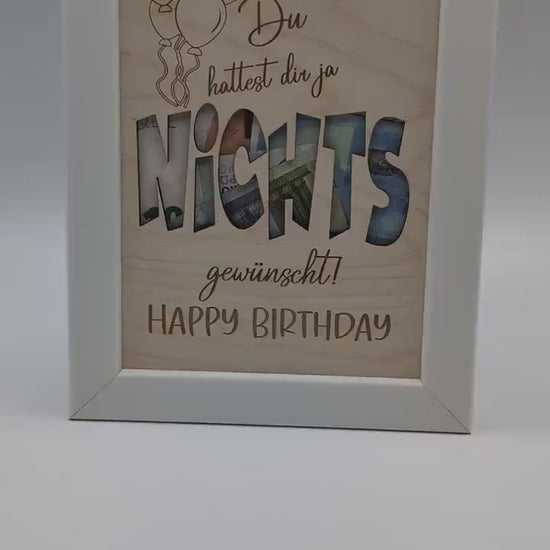 Geldgeschenk NICHTS, personalisiert zum Geburtstag, Nichts wünschen, Lustiges Geschenk  Bilderrahmen Geburtstagsgeschenk , Geschenkidee,
