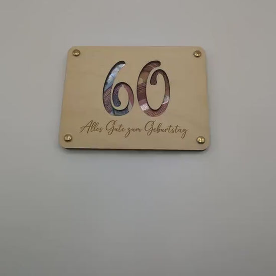 Geldgeschenk zum 60. Geburtstag aus Holz, Geschenkkarte für Geld Personalisiert, Geschenkidee für Geburtstage | Holzkarte, Lustiges Geschenk