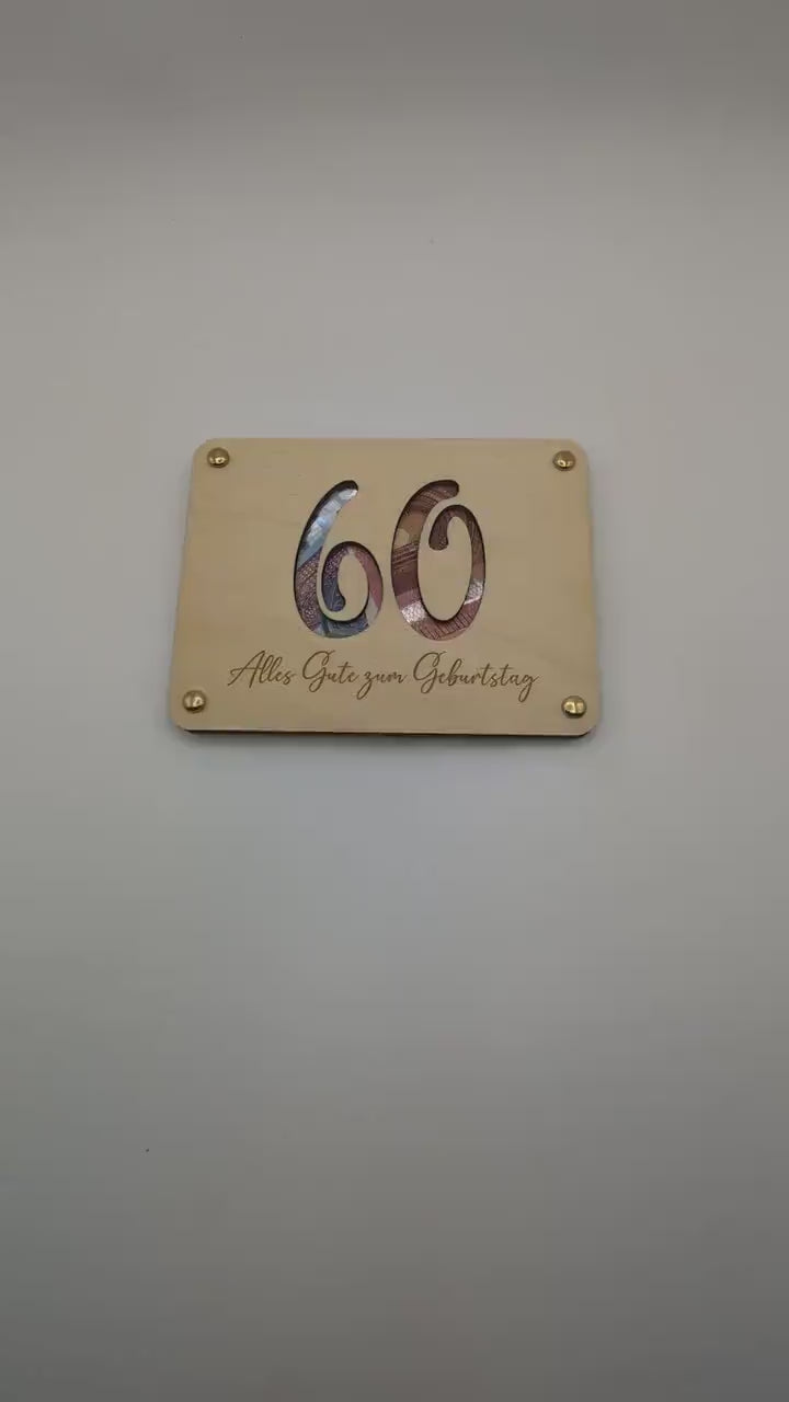 Geldgeschenk zum 60. Geburtstag aus Holz, Geschenkkarte für Geld Personalisiert, Geschenkidee für Geburtstage | Holzkarte, Lustiges Geschenk