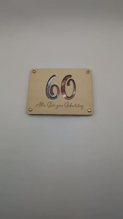 Geldgeschenk zum 60. Geburtstag aus Holz, Geschenkkarte für Geld Personalisiert, Geschenkidee für Geburtstage | Holzkarte, Lustiges Geschenk