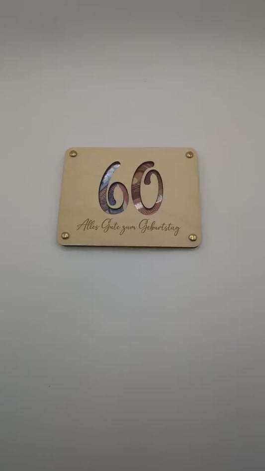 Geldgeschenk zum 60. Geburtstag aus Holz, Geschenkkarte für Geld Personalisiert, Geschenkidee für Geburtstage | Holzkarte, Lustiges Geschenk