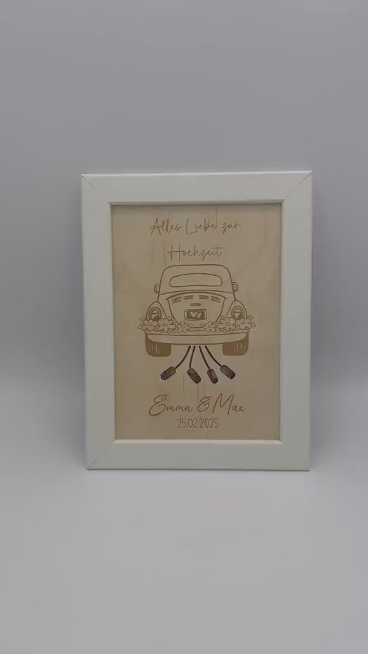 Hochzeitsgeschenk, Geldgeschenk zur Hochzeit, Personalisiertes Geschenk für das Brautpaar, Hochzeitsauto im Bilderrahmen
