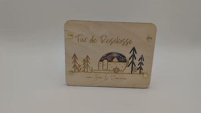 Geldgeschenk für Camper aus Holz | Geschenkkarte | Personalisiert | Geschenkidee für Reise | Holzkarte | Urlaubsgeld | Reisekasse | Geschenk