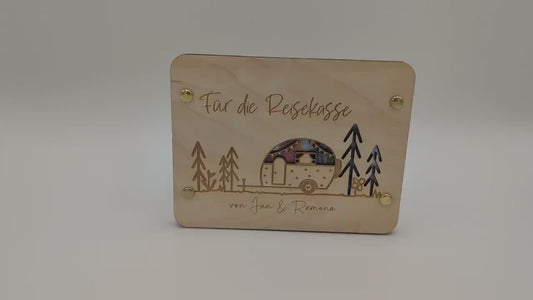 Geldgeschenk für Camper aus Holz | Geschenkkarte | Personalisiert | Geschenkidee für Reise | Holzkarte | Urlaubsgeld | Reisekasse | Geschenk